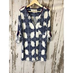 Soft Surroundings White/Navy/Pink Print Blouse